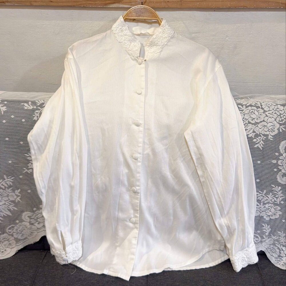 Vintage Lace Collar White Blouse Romantic Cottagecore Shirt